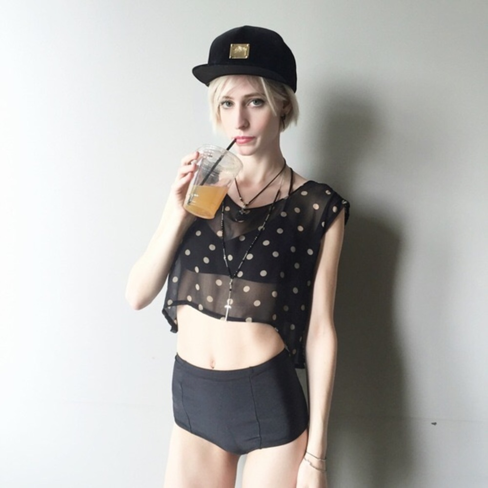 LF Pippa Lynn sheer polka dot lace crop top